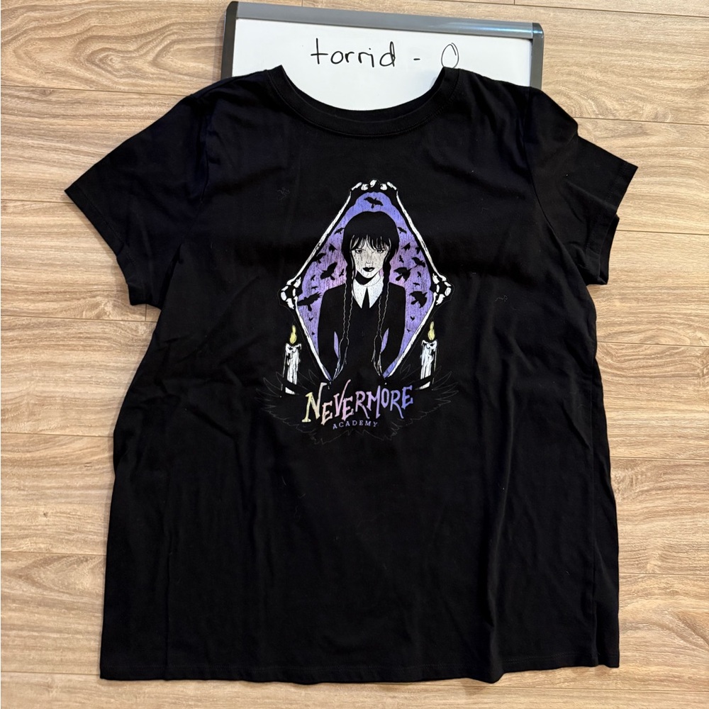 torrid Wednesday Addams Family Nevermore Academy Black T-Shirt 0X